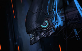 Futuristic alien metal creature glowing - a large head free wallpaper