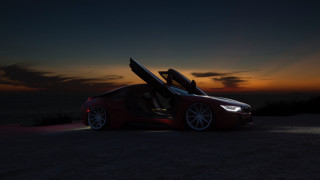 Red sports car open sunset 3 - its door free wallpaper