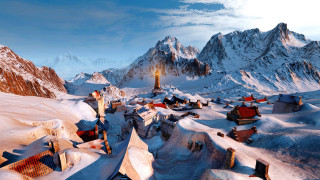 Snowy mountain village light pole - a village free wallpaper