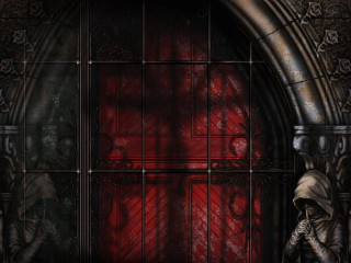Gothic themed entrance red door - a red light free wallpaper