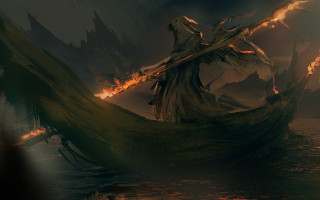 Woman boat flames sword fire - anato finnstark free wallpaper