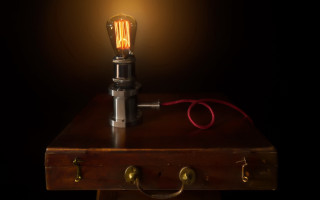 Lightbulb woodenbox table redcord luminais - a wooden box free wallpaper