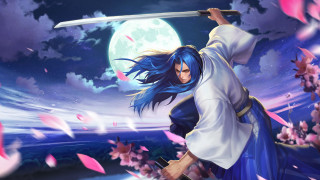 Blue hair woman sword full - a sword in front free wallpaper