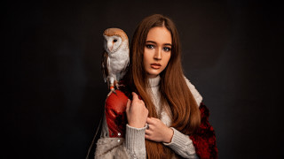 Woman owl portrait studio brown - an owl free wallpaper