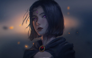 Purple eyes necklace fantasy portrait - art station free wallpaper