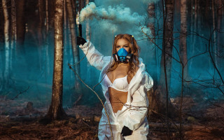 Woman white outfit gun forest - a white outfit holding free wallpaper