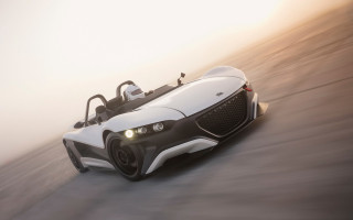 White car foggy road futurism - single body free wallpaper