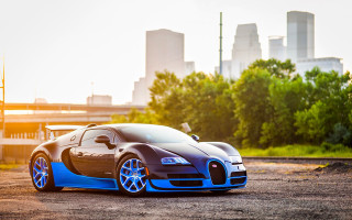 Bugatti city skyline sunset car - a bugatti car free wallpaper
