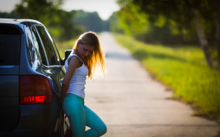 Girl car leaning blonde denim - the back of a car free wallpaper