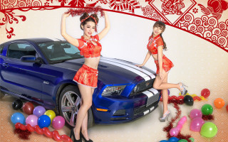 Two women red outfits blue - cui bai free wallpaper for desktop