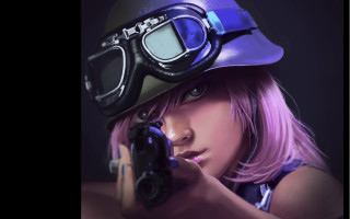 Woman camera helmet gun aiming - the viewer free wallpaper