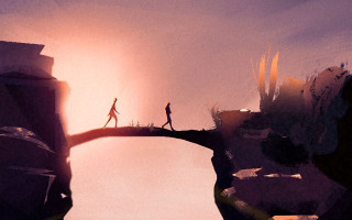 Man woman bridge cliff sunset - atey ghailan free wallpaper