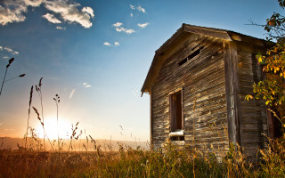 Wooden building sunset field bird - carl hoppe free wallpaper