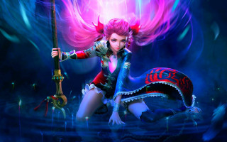 Woman dragon sword pink light - a sword and a dragon free wallpaper