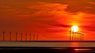 Sunset windmills red sky moon - andrew geddes free wallpaper