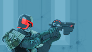 Futuristic suit man aiming gun - laurie greasley free wallpaper