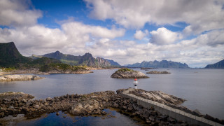 Lake mountains rock outcrop bridge - artur grottger free wallpaper for desktop