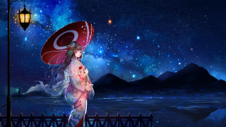 Kimono umbrella night sky stars - a woman in a kimono holding free wallpaper