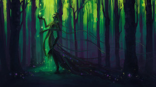 Woman green dress forest glowing - a long tail free wallpaper