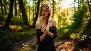 Woman black dress forest prayer - a forest free wallpaper for desktop