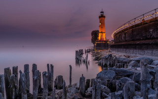 Lighthouse pier dusk light long - photography free wallpaper