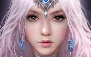 Pink haired fantasy woman blue - fantasy character portrait free wallpaper