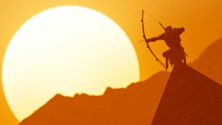 Mountain sunset archer silhouette orange - a bow and arrow free wallpaper