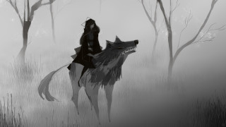 Foggy forest horse wolf sketch - a foggy forest free wallpaper