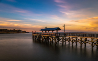 Pier blue roof sunset clouds - a pier free wallpaper