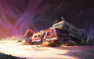 Red white rv snow night - edward hopper and james gilleard free wallpaper