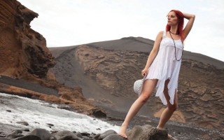 Woman white dress rocks water - elizabeth polunin free wallpaper