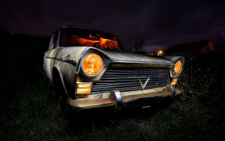Car grass night lights photorealism - its light free wallpaper