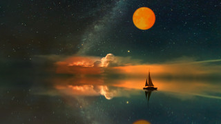 Sailboat nightsky stars moon aurora - a sailboat free wallpaper