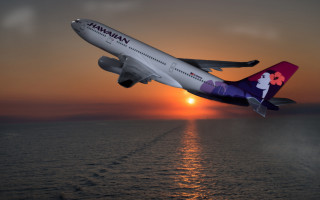 Hawaiian airlines plane sunset ocean - beautiful free wallpaper