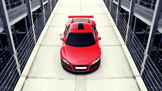 Red sports car bridge parking - a walkway free wallpaper