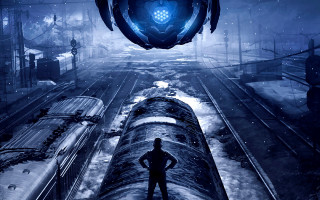 Futuristic city man train track - halo free wallpaper