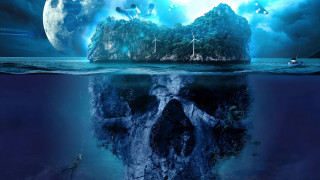 Skull island ocean boat moon - the water below free wallpaper