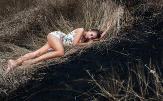 Girl field fireworks night starry - dry grass free wallpaper