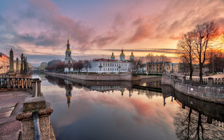 River bridge building sunset clouds - andrey ryabovichev free wallpaper