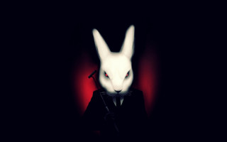 White rabbit suit red eyes - dark art free wallpaper