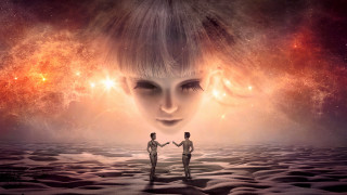 Starry night couple astronaut aurora - star and a star free wallpaper