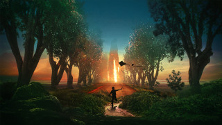 Forest kite sunset fantasy illustration - fantasy artwork free wallpaper for desktop