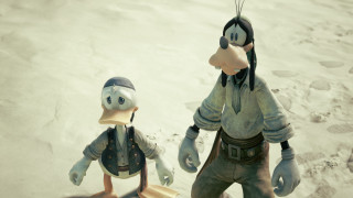 Cartoon couple beach sand water - a paddle free wallpaper