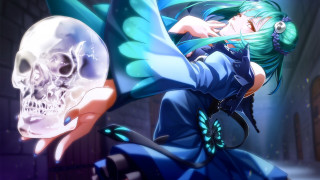 Green hair skull holding anime - in front free wallpaper