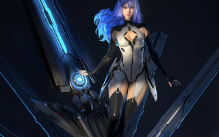 Futuristic woman sci fidget gun - a sci free wallpaper for desktop