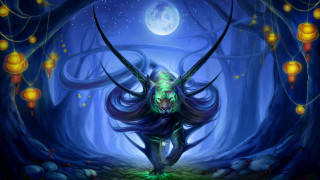 Demon forest lanterns fullmoon glowing - lantern free wallpaper