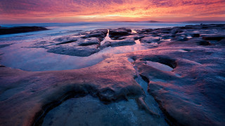 Sunset rocky beach ice water 2 - ice free wallpaper