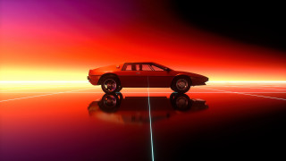 Red car retrofuturism synthwave sunset - synthwave style free wallpaper