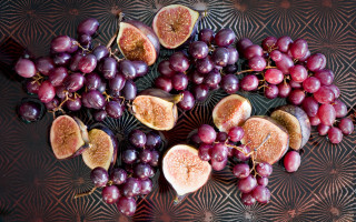 Grapes figs table topview pattern - fauvism free wallpaper for desktop