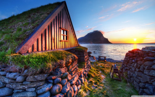 House grass roof ocean sunset 4 - a house free wallpaper